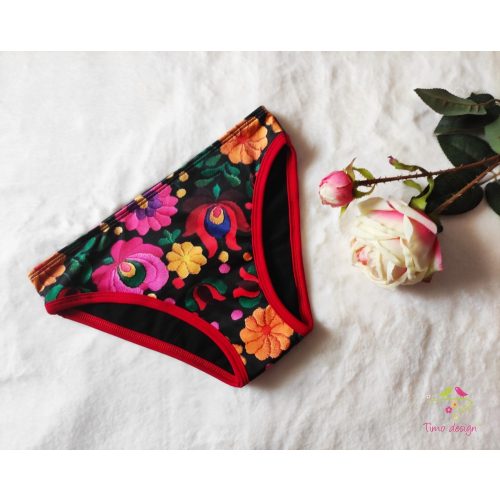 Hungarian folk art "Matyó" patterned bikini style period underwear