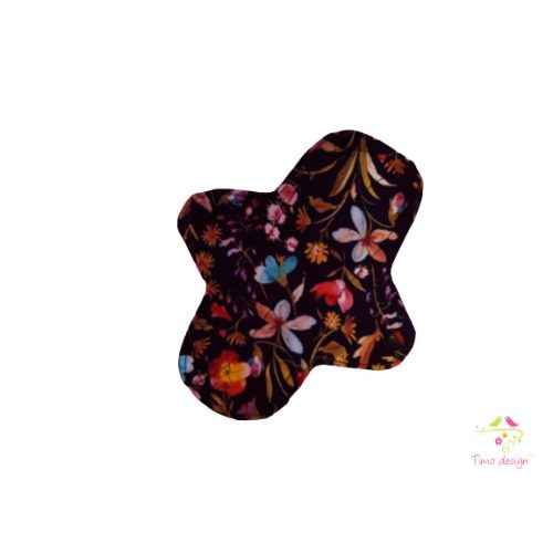 18 cm black cloth pad with flowers pattern, for light flow