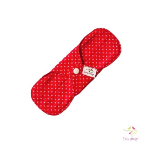 18 cm-es piros-fehér pöttyös nedvességzáró nélküli tisztasági betét, extra vékony