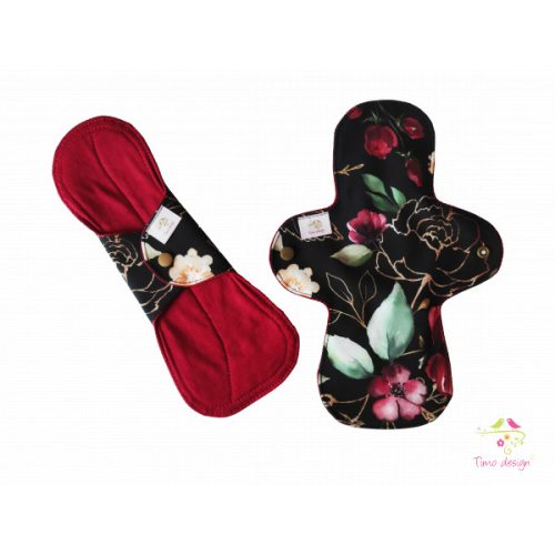 28 cm bordeaux cloth pad with gold flowers, for heavy flow