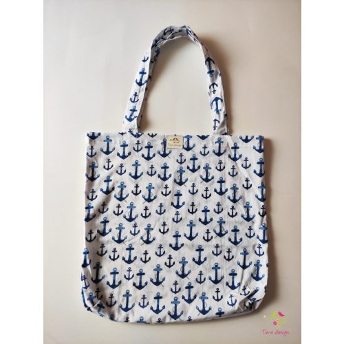 Cotton bag with blue anchors pattern