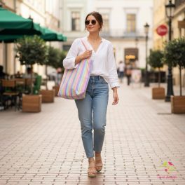 Cotton bag with rainbow pattern