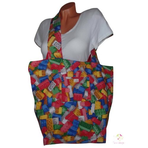 Big bag for shopping with colorful lego pattern
