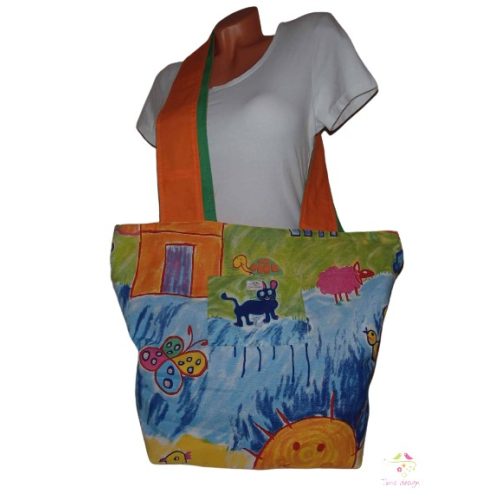 Big bag for shopping with colorful drawing pattern