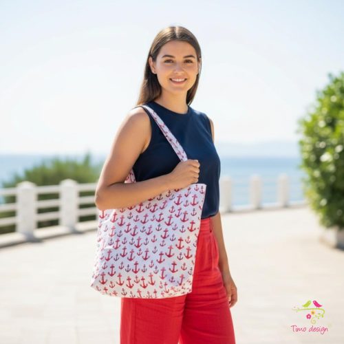 Cotton bag with red anchors pattern
