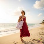 Cotton bag with red anchors pattern