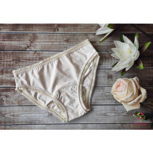 Ecru bikini style teen leak-proof underwear with lace