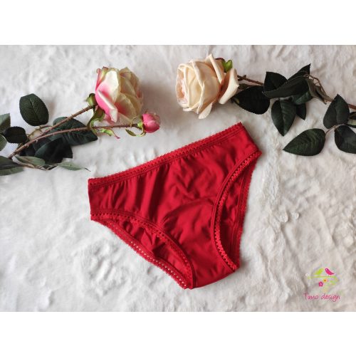 Red bikini style teen leak-proof underwear with lace