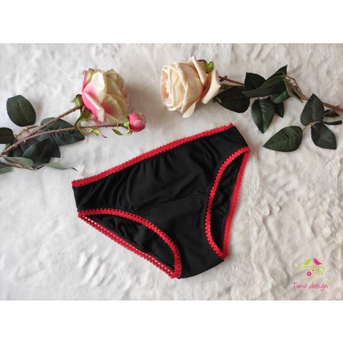 Red & black bikini style teen leak-proof underwear with lace