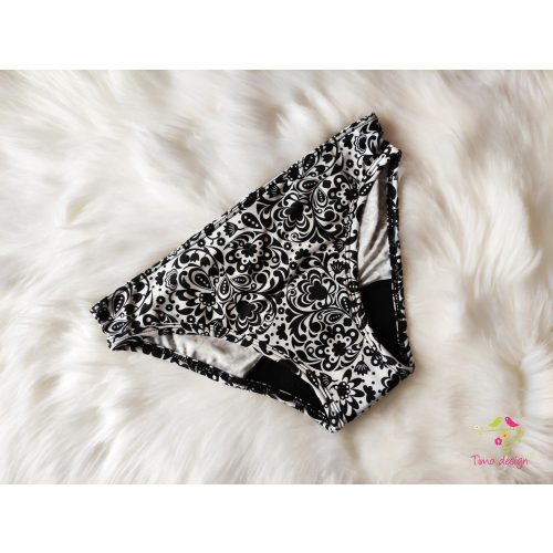 Bikini period underwear with black & white folk art pattern