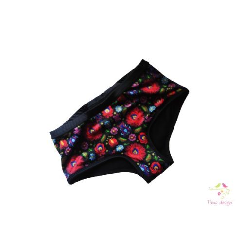 Period panties for heavy flow, in boyshort style with folk pattern