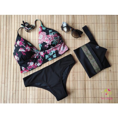 Fekete brazil (féltanga) fazonú menstruációs fürdőruha alsó, bikini alsó, fürdőbugyi