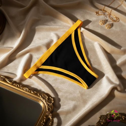 Fekete-sárga vékony oldalpántos biopamut brazil menstruációs bugyi, enyhe - közepes vérzéshez