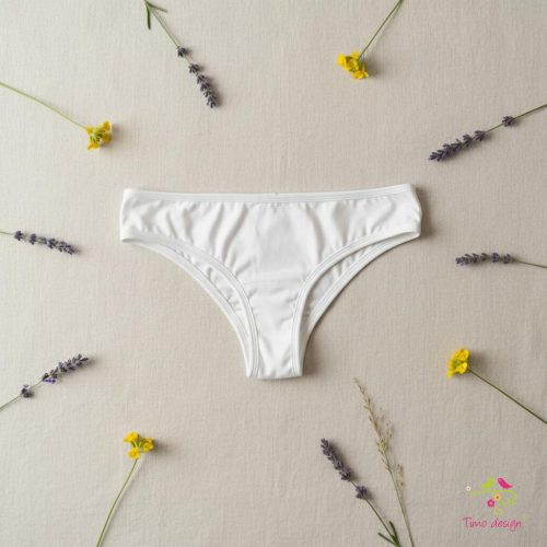 Fehér pamut brazil menstruációs bugyi, enyhe - közepes vérzéshez