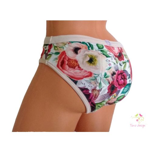 Period panties with colourful roses pattern, for heavy flow, in bikini style