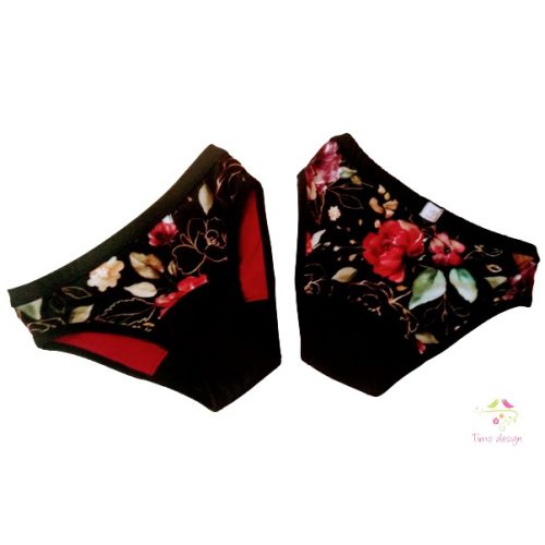 Period panties for moderate flow, with "gold flowers on black base" pattern