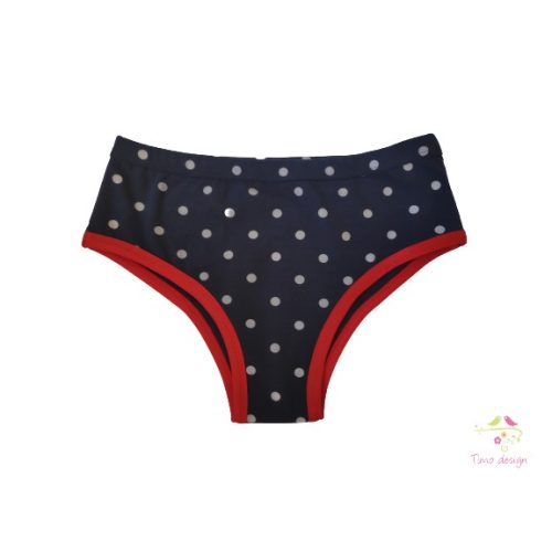 Dark blue period panties for moderate flow with white polka dots