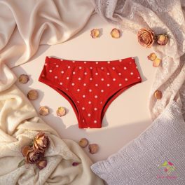 Red period panties for moderate flow with white polka dots