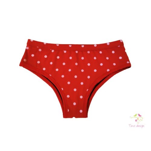 Red period panties for moderate flow with white polka dots