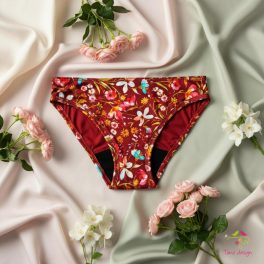   Period panties for moderate flow, with colorful flowers on bordeaux base