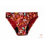 Period panties for moderate flow, with colorful flowers on bordeaux base