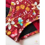 Period panties for moderate flow, with colorful flowers on bordeaux base
