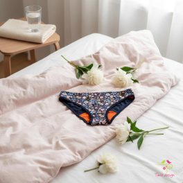   Period panties for moderate flow, with colorful flowers on dark blue base