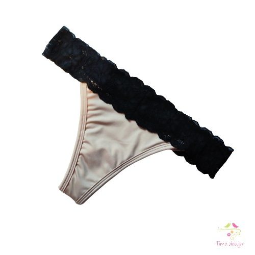 Skin brazilian thong period panties with black lace for light flow