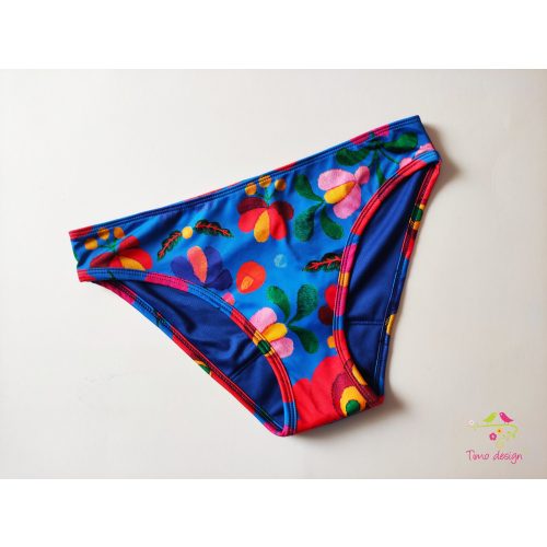 Blue period swimwear, bikini bottom with "matyo" hungarian folk art pattern