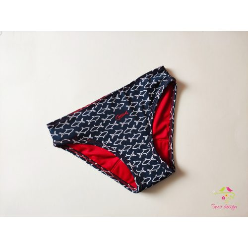 Navy period swimwear, bikini bottom with fish pattern