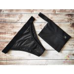 Fekete brazil (féltanga) fazonú menstruációs fürdőruha alsó, bikini alsó, fürdőbugyi (gumipánt derékkal)