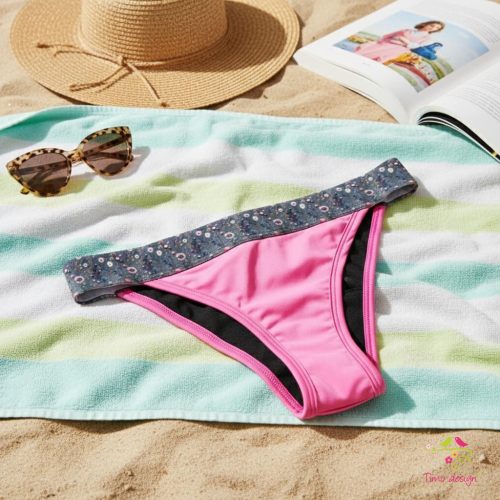 Fuxia brazilian period swimwear, bikini bottom with flower patterned waistband