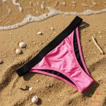 Fuxia brazilian period swimwear, bikini bottom with black waistband