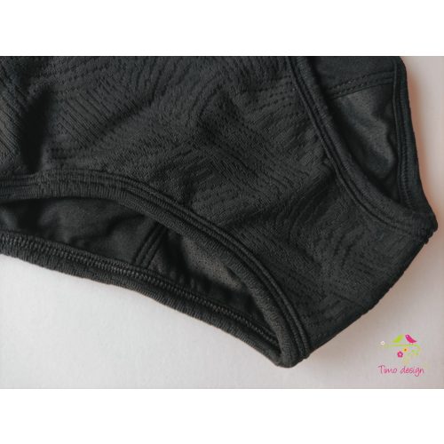 Fekete - anyagában mintás - menstruációs bikini, fürdőruha alsó, fürdőbugyi