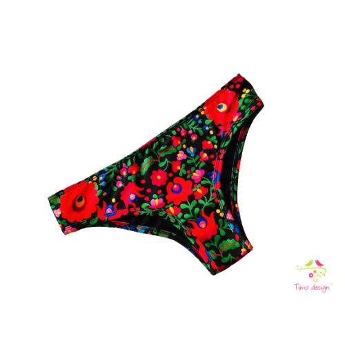 Matyó mintás brazil (féltanga) fazonú menstruációs fürdőruha alsó, bikini alsó, fürdőbugyi