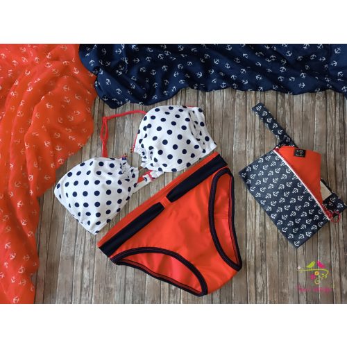 Piros-sötétkék menstruációs fürdőruha alsó, bikini alsó, fürdőbugyi