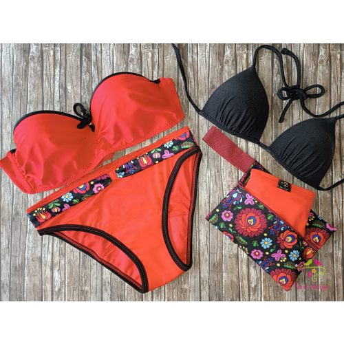 Piros-fekete menstruációs fürdőruha alsó, bikini alsó, fürdőbugyi