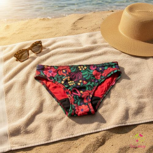 Period swimwear, bikini bottom with hungarian folk art pattern