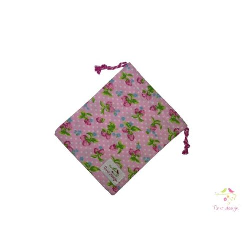 Cotton cup bag with strawberry pattern (pink base)