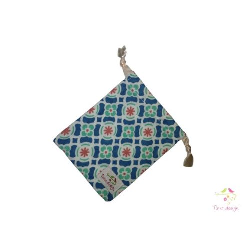 Biocotton cup bag with blue - coral coloured flower pattern