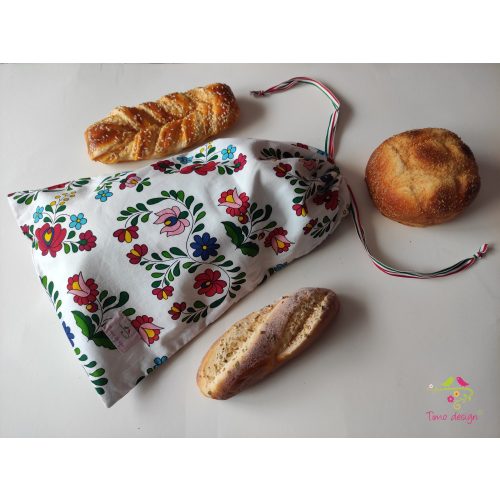 Reusable breathable bread storage bag, with "hungarian folk art" pattern