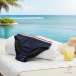 Black middle waist period swimwear, bikini bottom