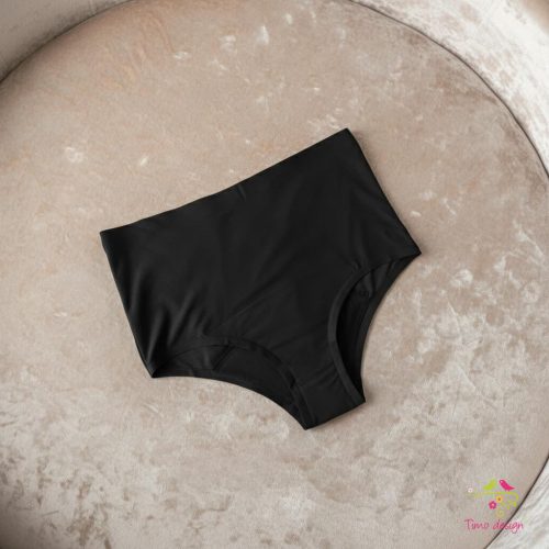 Fekete lézervágott magas derekú menstruációs bugyi