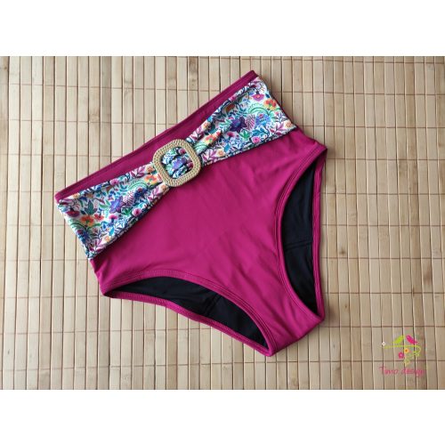 Fuchsia high waist period swimwear, bikini bottom