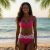Fuchsia high waist period swimwear, bikini bottom