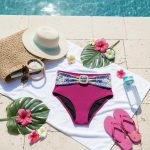 Fuchsia high waist period swimwear, bikini bottom