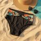 Fekete magas derekú menstruációs bikini alsó, tenger mintás övdísszel
