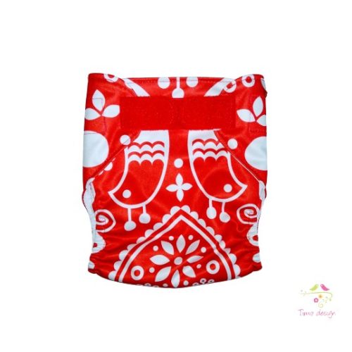 Diaper cover - Folk red and white pattern