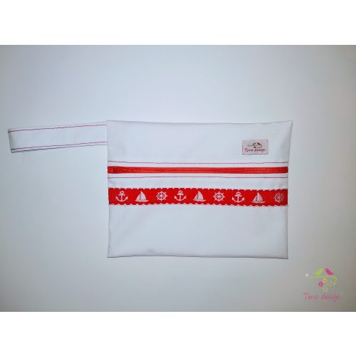  White wetbag with red nautical pattern