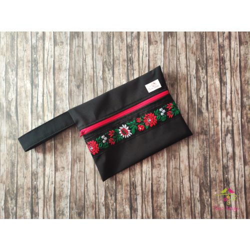 Black wetbag with Hungarian folk art emboidered pattern